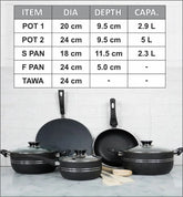 Klassic Oscar Non Stick Cookware Set/Kitchenware Set 11 Pieces with Glass Lid